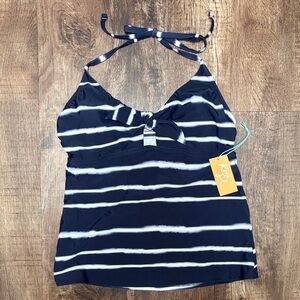 NWT Kona Sol Blue White Striped Halter Tankini Bathing Suit Top, Size Medium